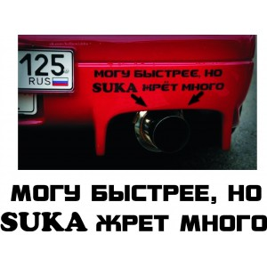 Наклейка на машину "Могу быстрее но Suka жрет много"