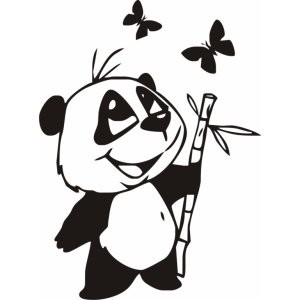 Наклейка на машину "Панда с веткой бамбука и бабочки"