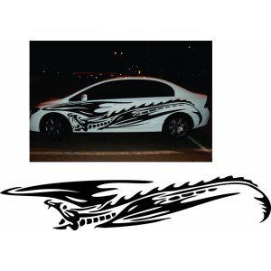 Наклейка на машину "Крылатый дракон на борт авто версия 7"