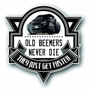 Наклейка на машину "Old Beemers never die... They just get faster BMW. Бумер. Полноцветная"