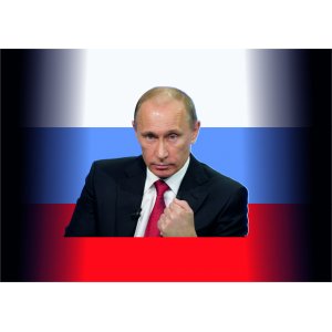 Наклейка на машину "Путин ВВ на фоне флага России полноцветная версия 2"