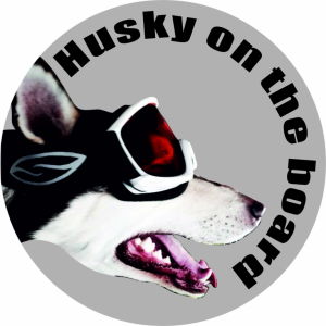 Наклейка на машину "Хаски в машине версия 7. Husky. Полноцветная"