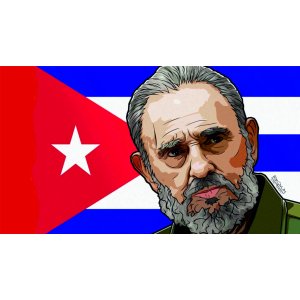 Наклейка на машину "Куба. Флаг и Фидель Кастро"
