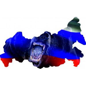 Наклейка на машину "Русский медведь версия 4 на akuft России в виде карты страны"